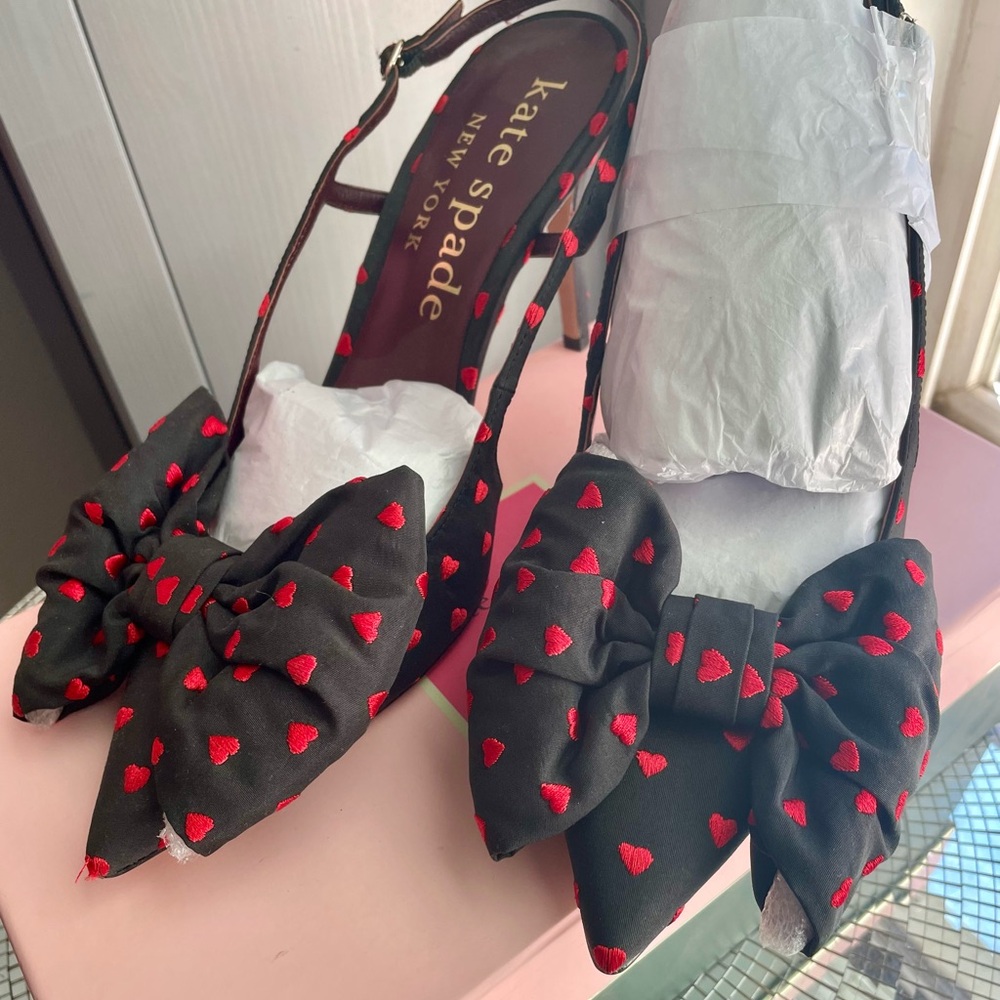 Kate Spade Bow Heels with Red Heart Accents